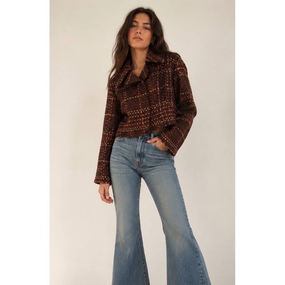 Vintage Garfield & Marks Jacket Womens 6 Brown Plaid Winged Collar Wool Made USA
